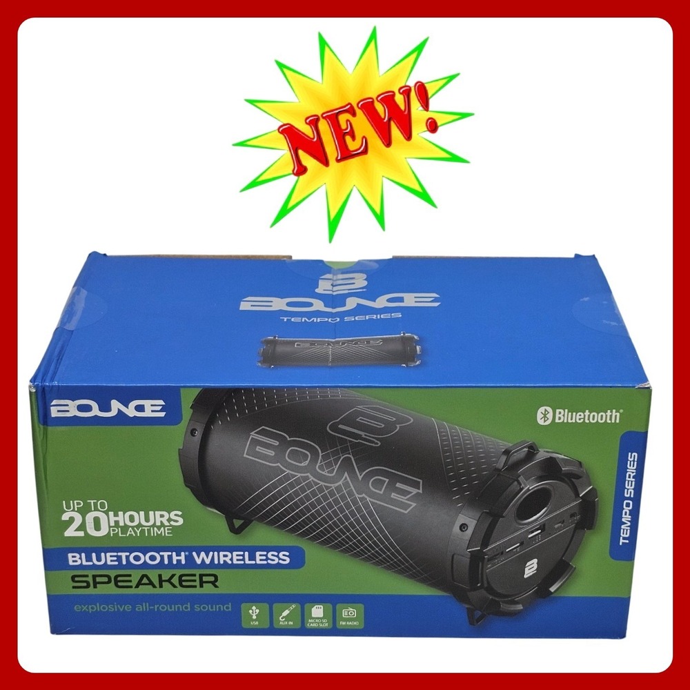 Bounce Tempo Wireless Bluetooth Speaker Black Portable FM Radio USB SD 20Hr Play